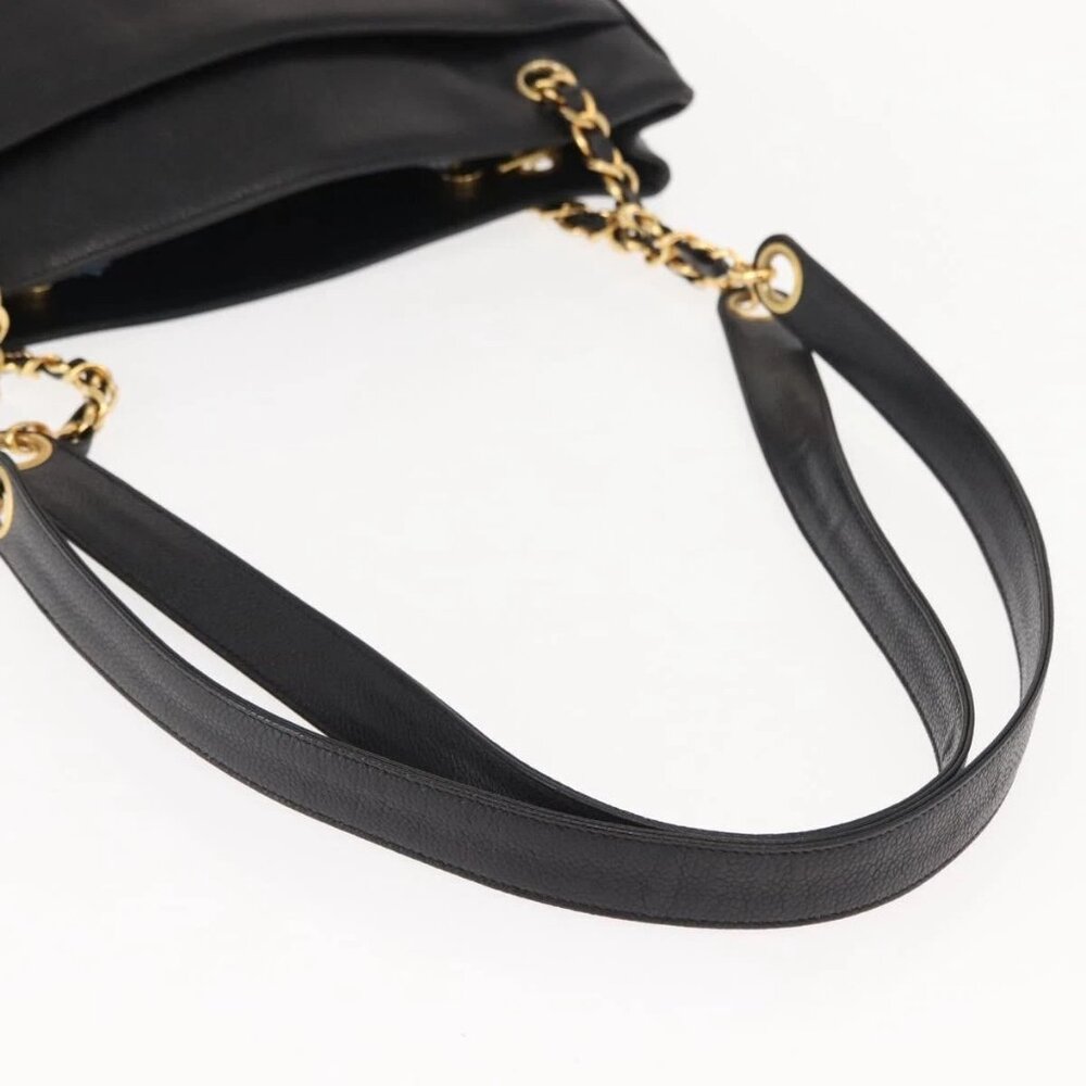 CHANEL Tote Bag Grained Calf Skin Black Gold CC Auth BA7490 - Picture 8 of 16